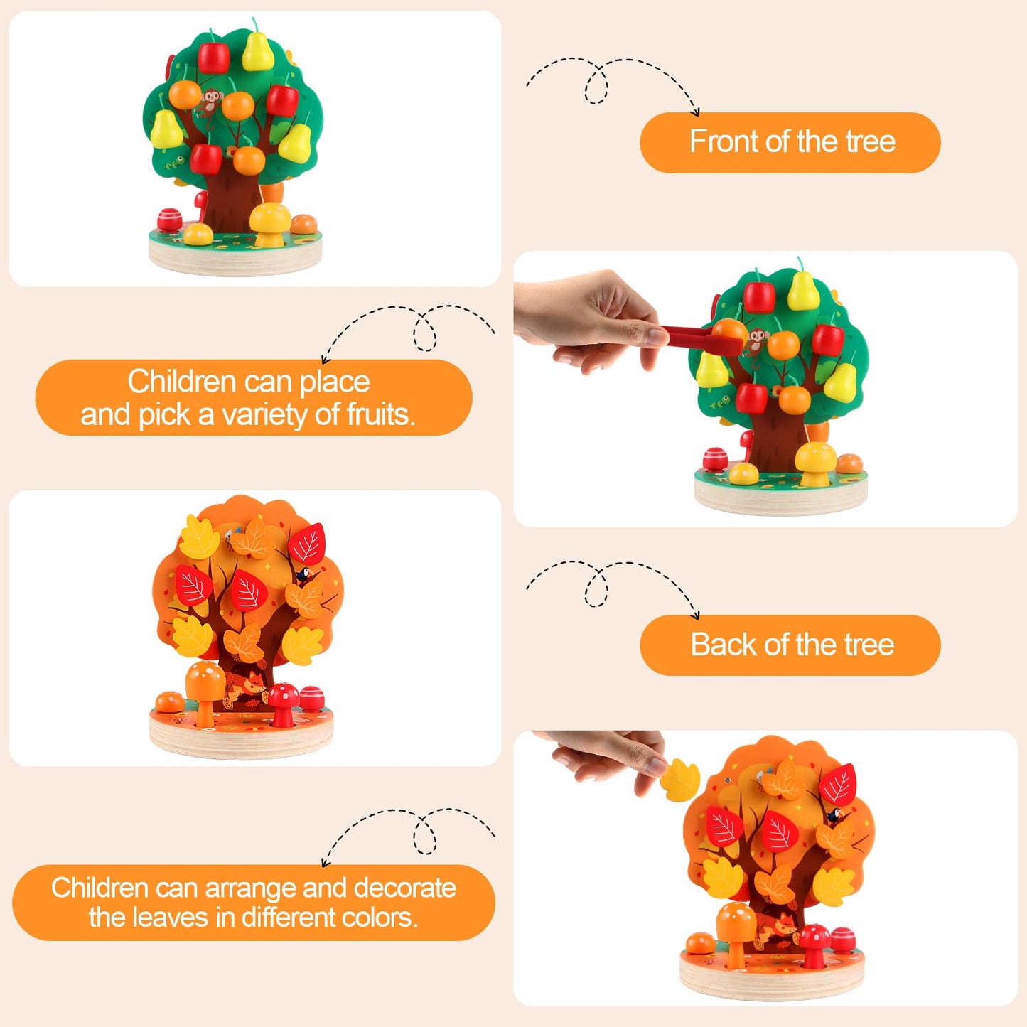 INIFEIDALA Montessori Apple Picking Magnetic Tree Toy-Wooden Peg Board Bead Game