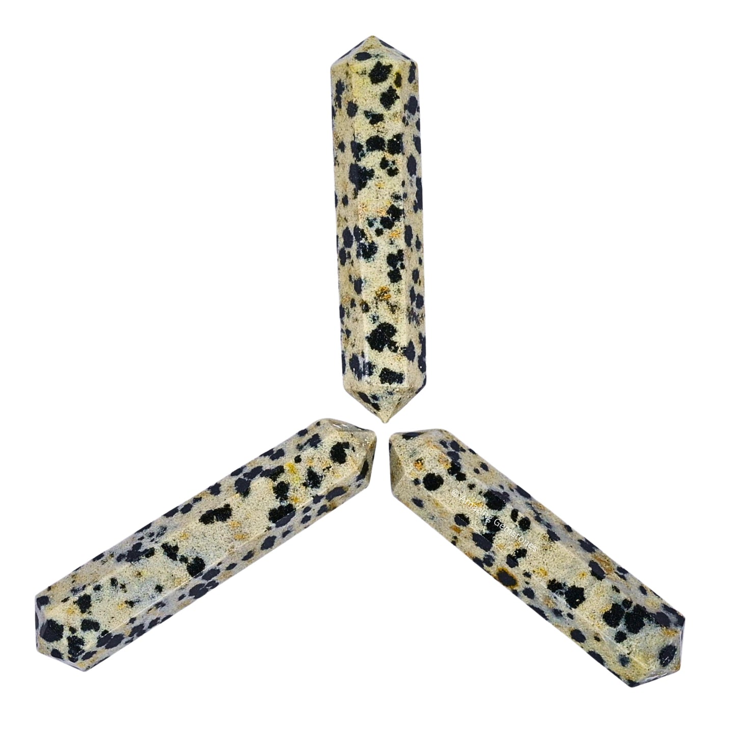 Amazing Gemstone Dalmatian Jasper Crystal Points Bulk Healing Crystals - Pack of 3 Double Terminated Healing Wand Point Bulk Crystals for Crafts, Crystal Grid, DIY - Premium Crystals - Beginners Gift