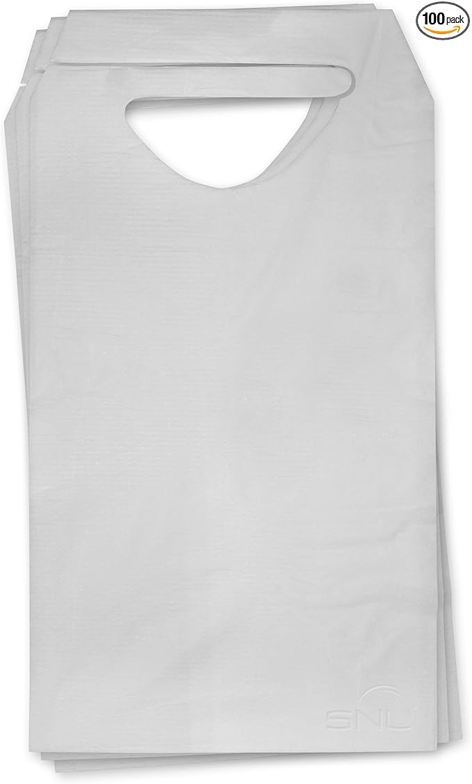 SNL Quality Disposable Adult Poly-Lined Bibs - 16" X 28" - Tie-Back (Pack of 100)