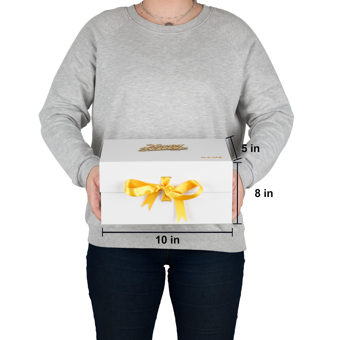 Medium Pack Of 3 Luxury White Gift Box 10x8x5 Inches – Personalized Mother's Name DIY Kit, Magnetic Lid & Bow – 3D “Congratulations” Text, Card & Bag – Mother's day, Birthdays, Weddings, Bridesmaid Proposals & More