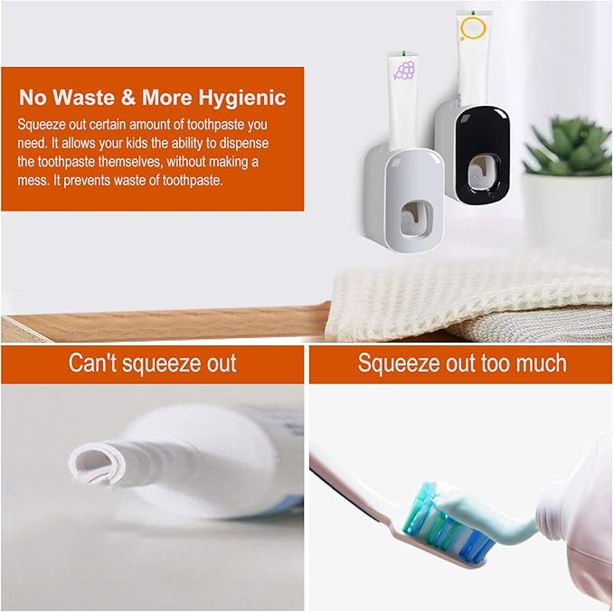 Toothpaste Dispenser,Automatic Toothpaste Squeezer Fit for Kids and Adults,Hands Free Wall Mounted Toothpaste Holder With Self-stick Sticker,Punch-Free Toothpaste Squeezer For Famliy Washroom(Gray)