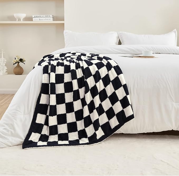 CozeCube Checkered Blanket, Ultra Soft Cozy Black and White Throw Blanket, Warm Cozy Knit Fuzzy Plush Checkerboard Throw for Couch Bed Sofa, 60"x80"