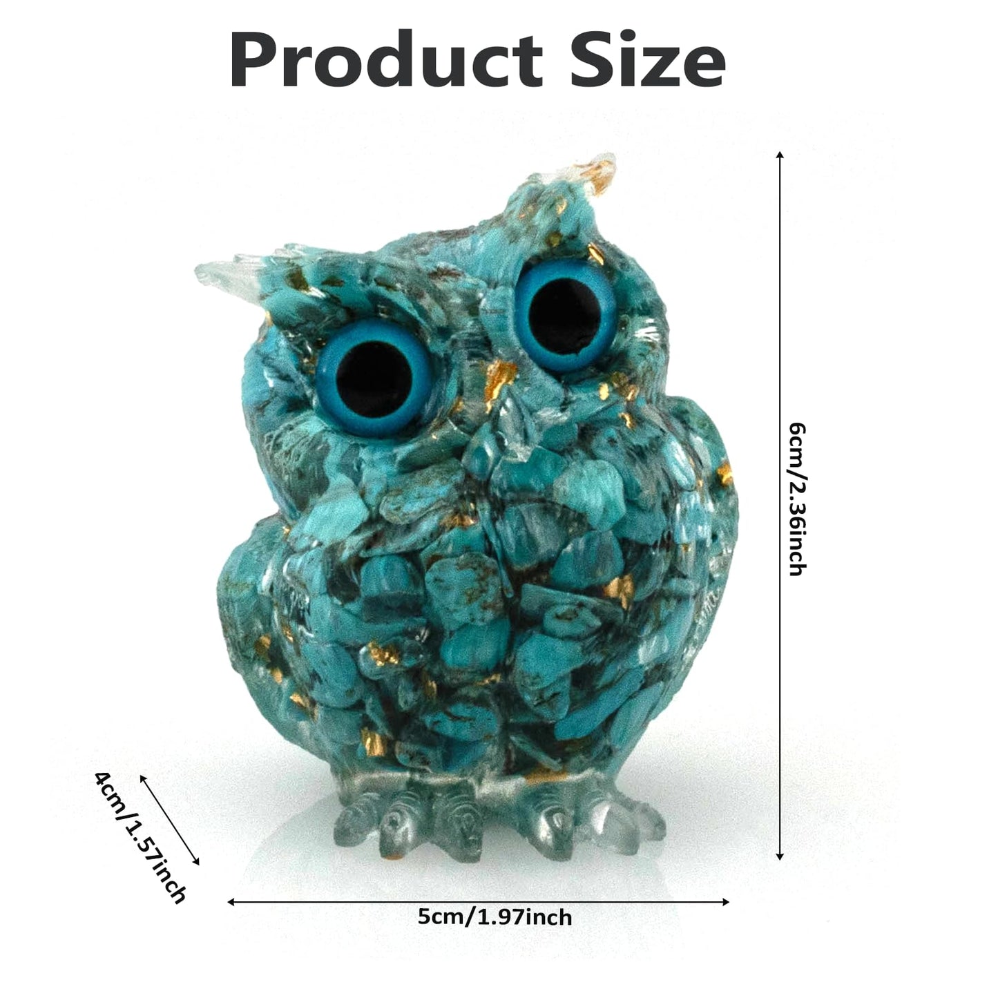 PinpinPony Owl Statue, Natural Gemstones Decor for Home Office, Shelf Display Figurine, Handcrafted Unique Owl Sculpture(Green)