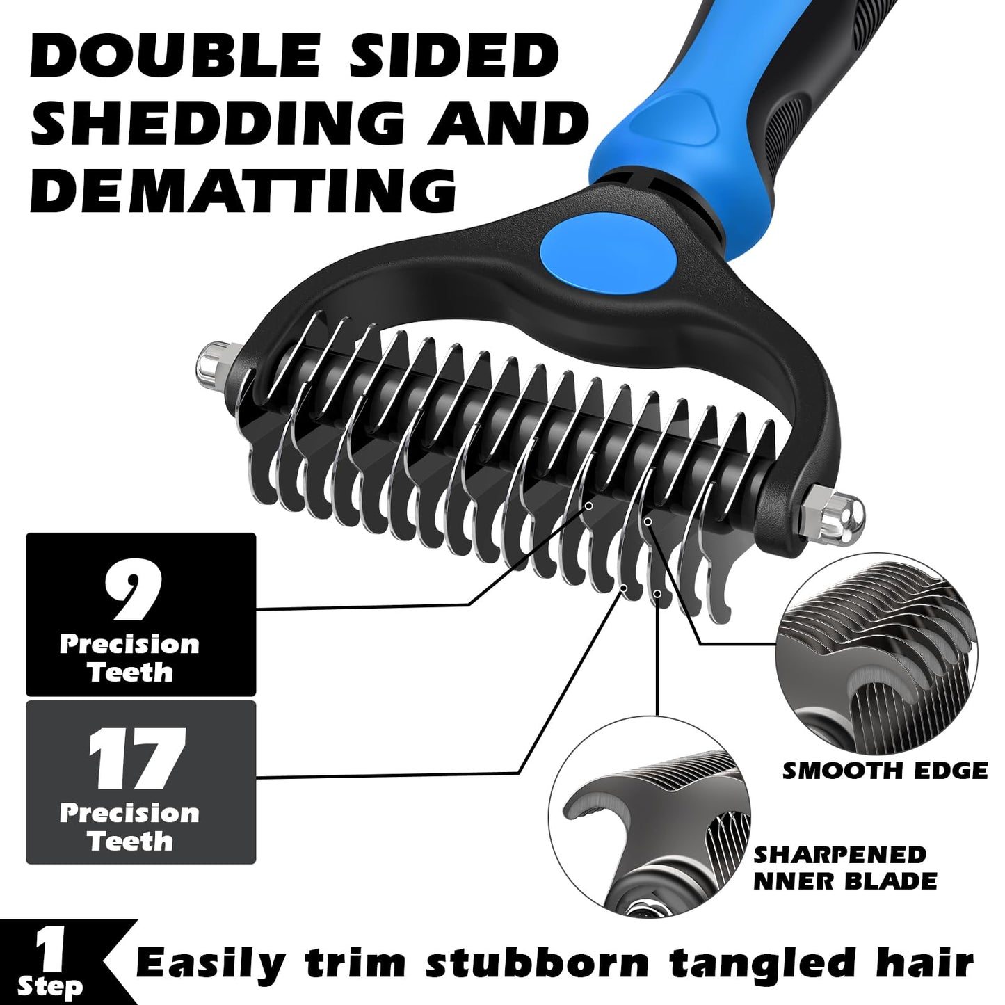 Augwind 7 in 1 Pet Grooming Kit - Dog&Cat Comb, Deshedding Brush, Nail Clipper with File, Bath Brush - Premium Pet Supplies (Blue)