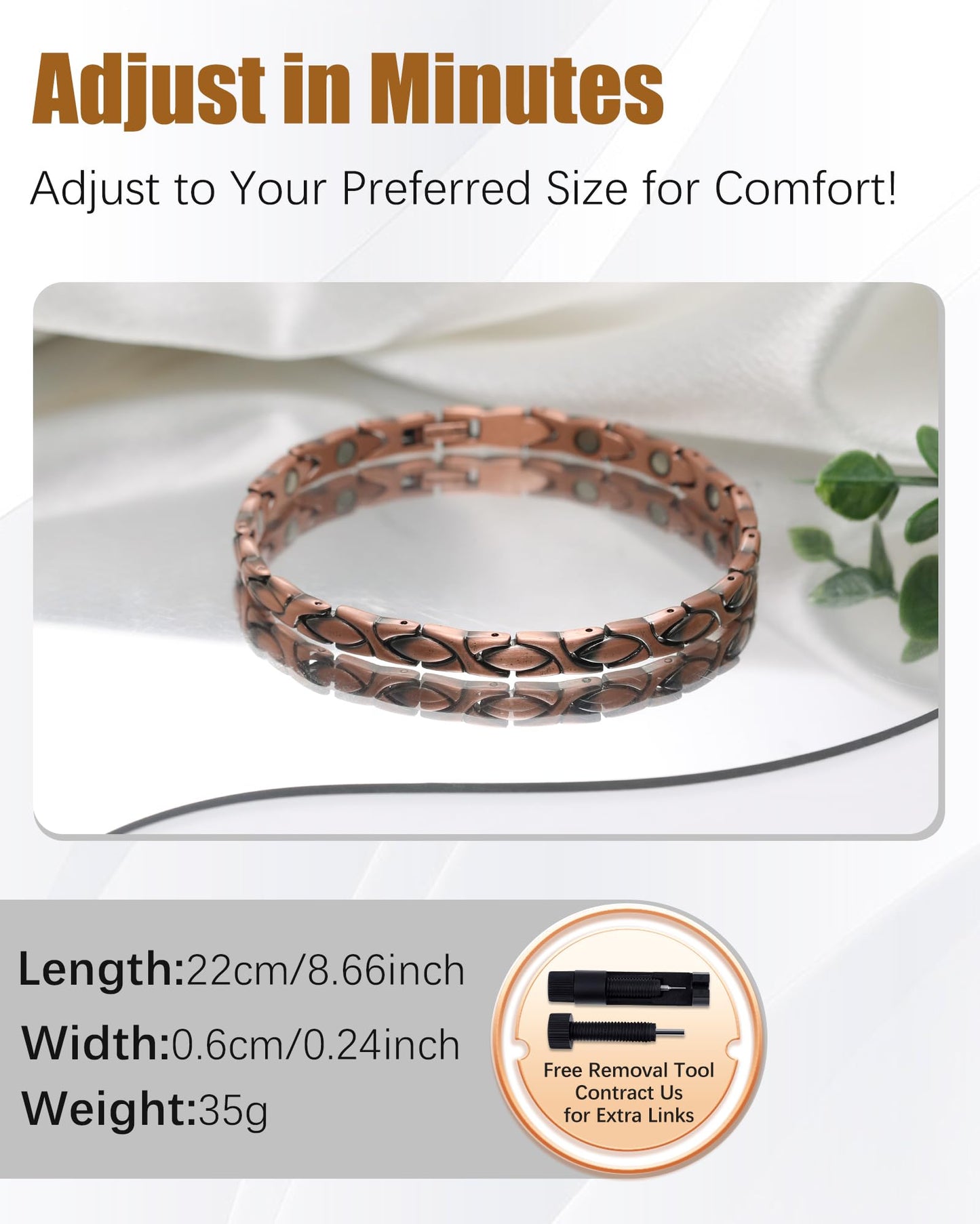 Jeracol Copper Bracelets for Women Lymph Detox Magnetic Bracelets, 100% Solid Pure Copper Bracelet with 3800 Gauss Magnets with Adjustable, Jewelry Gift