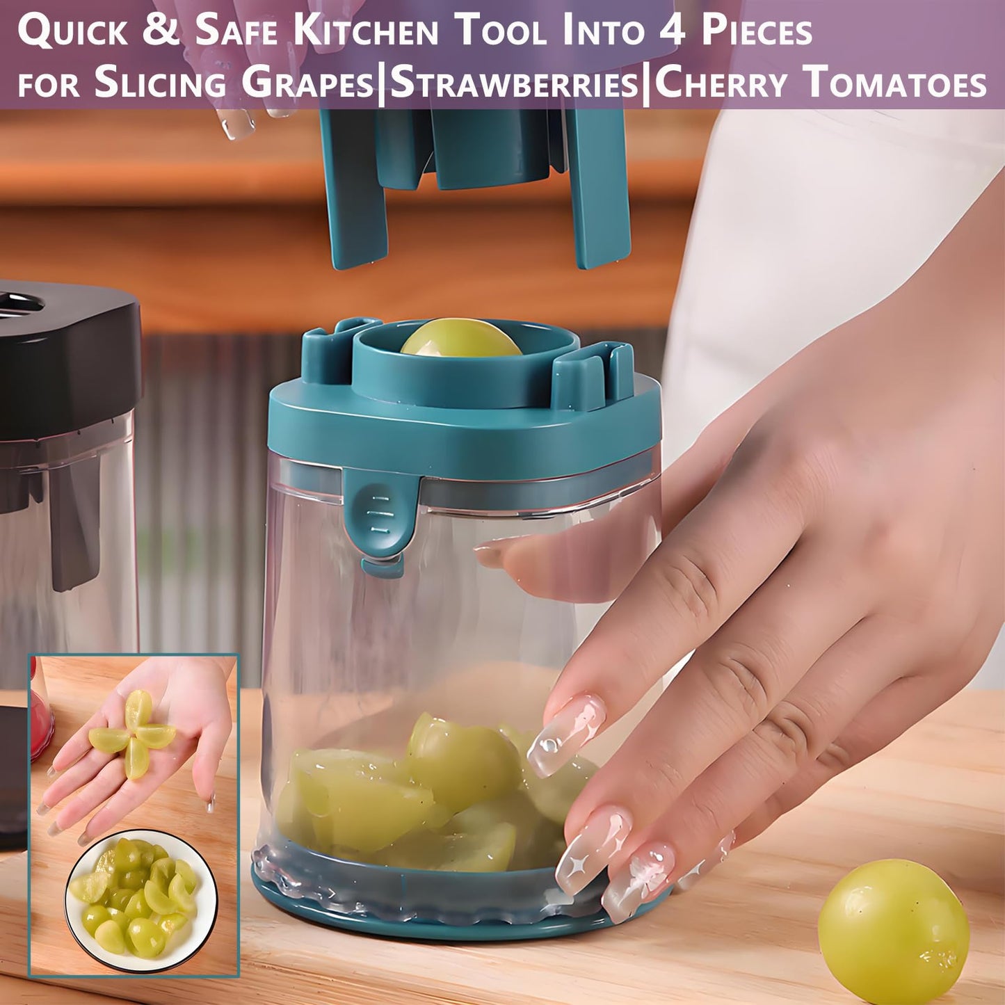 Kesttenn New Grape Cutter for Toddlers, Cutter Quarter Slicer Tool Into 4 Pieces for Slicing Grapes, Strawberries, Cherry, Tomatoes (Pink)