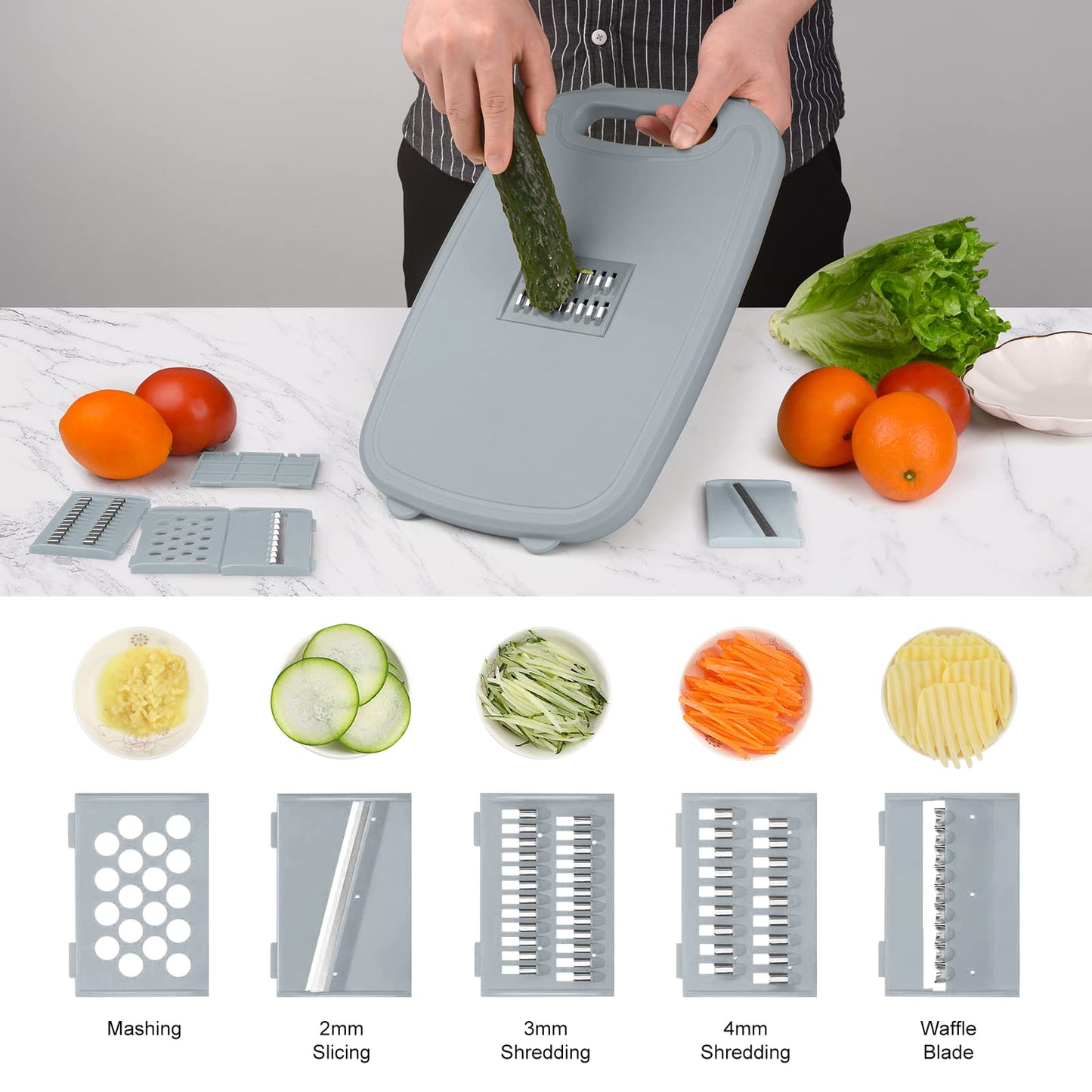 Gintan Camping Cutting Board, 9-in-1 Collapsible Chopping Board with Colander, Kitchen Vegetable Washing Basket for Camping, Camping Gifts Camping Accessories for RV Campers (Gray)