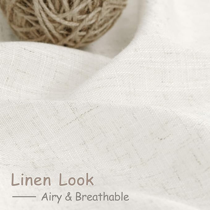 Extra Long Beige White Linen Curtains 144 Inch for Living Room 2 Panels Set Rod Pocket Back Tab Light Filtering Semi Sheer Curtain Privacy Floor to Ceiling High Ceiling Drapes for Farmhouse 52x144