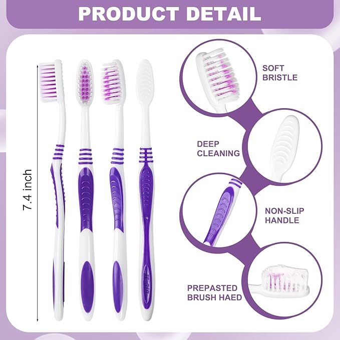 500 Prepasted Disposable Toothbrushes Individually Wrapped Pre Pasted Toothbrushes Soft Bristle Travel Tooth Brush Single Use Wrapped for Hotel, Camping, Travel and Gift for The Homeless (purple)