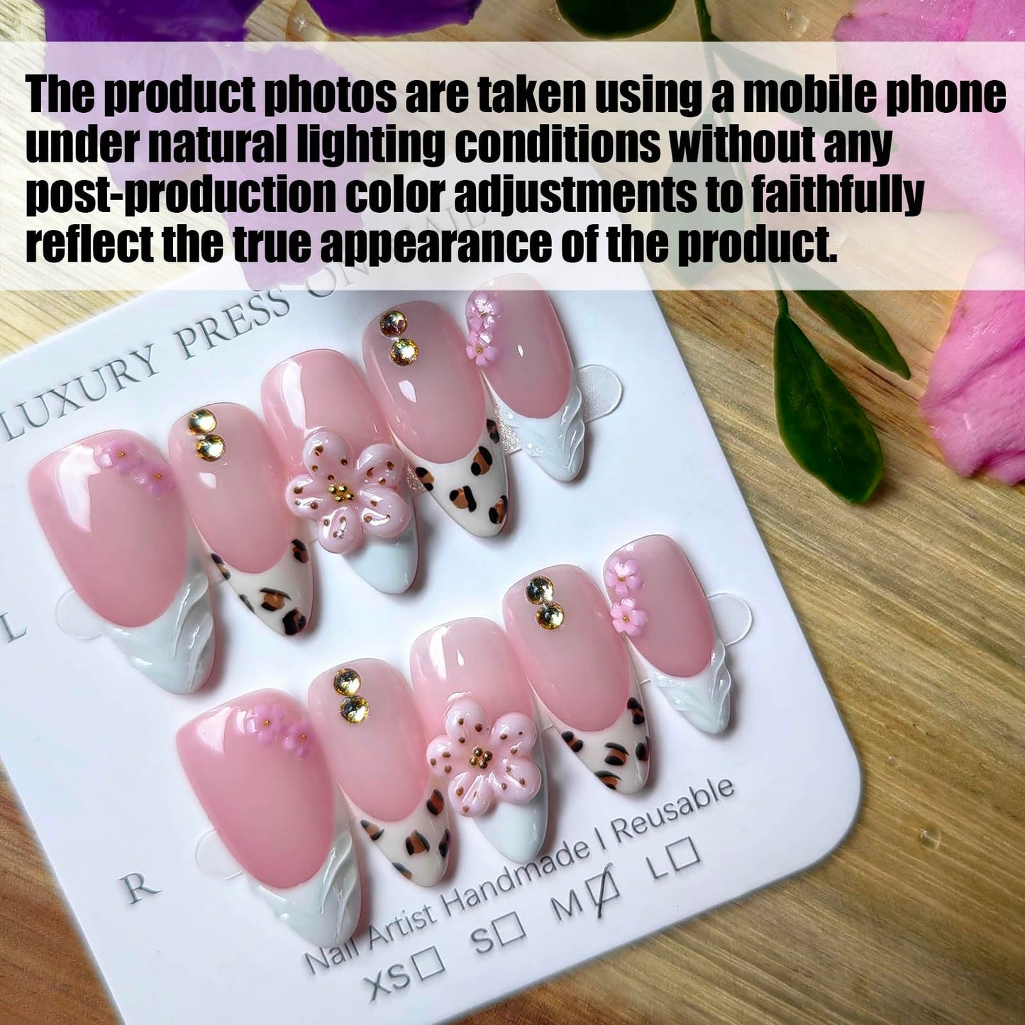 Gleamrain Handmade Press on Nails Almond Shape M Size/Gleamrain Luxury Medium Hand Made Nails with Design for Women 10Pcs by P08