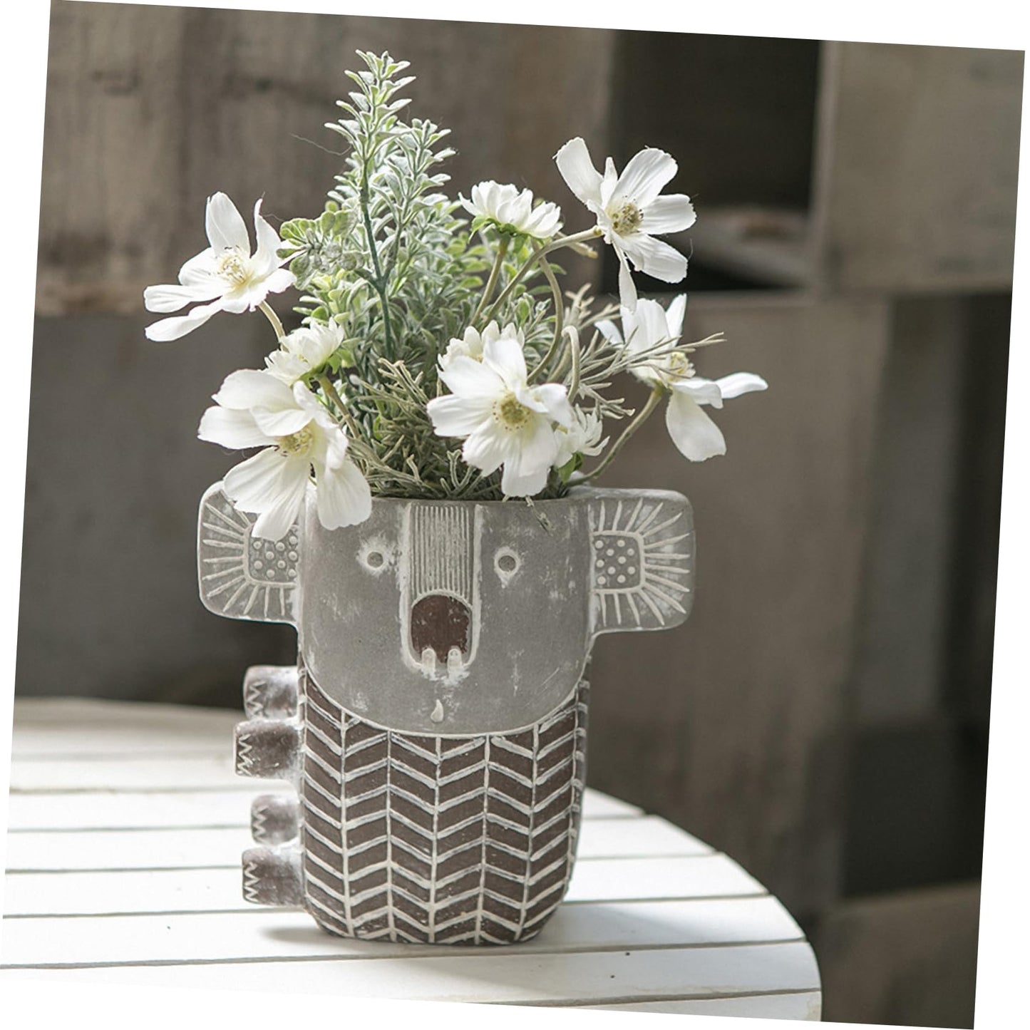FONDOTIN 1pc Stylish Dark Grey Cement Flower Pot Creative for Garden Decor and Plant Holder Unique for Plant