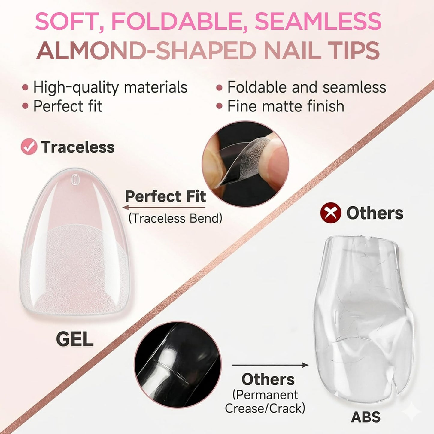 LOVEALERT Press on Nails Short Almond Shape – 510Pcs Soft Gel Nail Tips Full Cover False Nails for DIY Manicure at Home, 15 Size Pre-Shaped Acrylic Press On Nails Soak Off Easy Nail Extensions