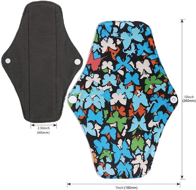 PHOGARY Reusable Menstrual Pads - Bamboo Cloth for Heavy Flow With Wet Bag, Large Sanitary Set With Wings for Women, Washable Overnight Cloth Panty Liners (7 in 1, Style F)