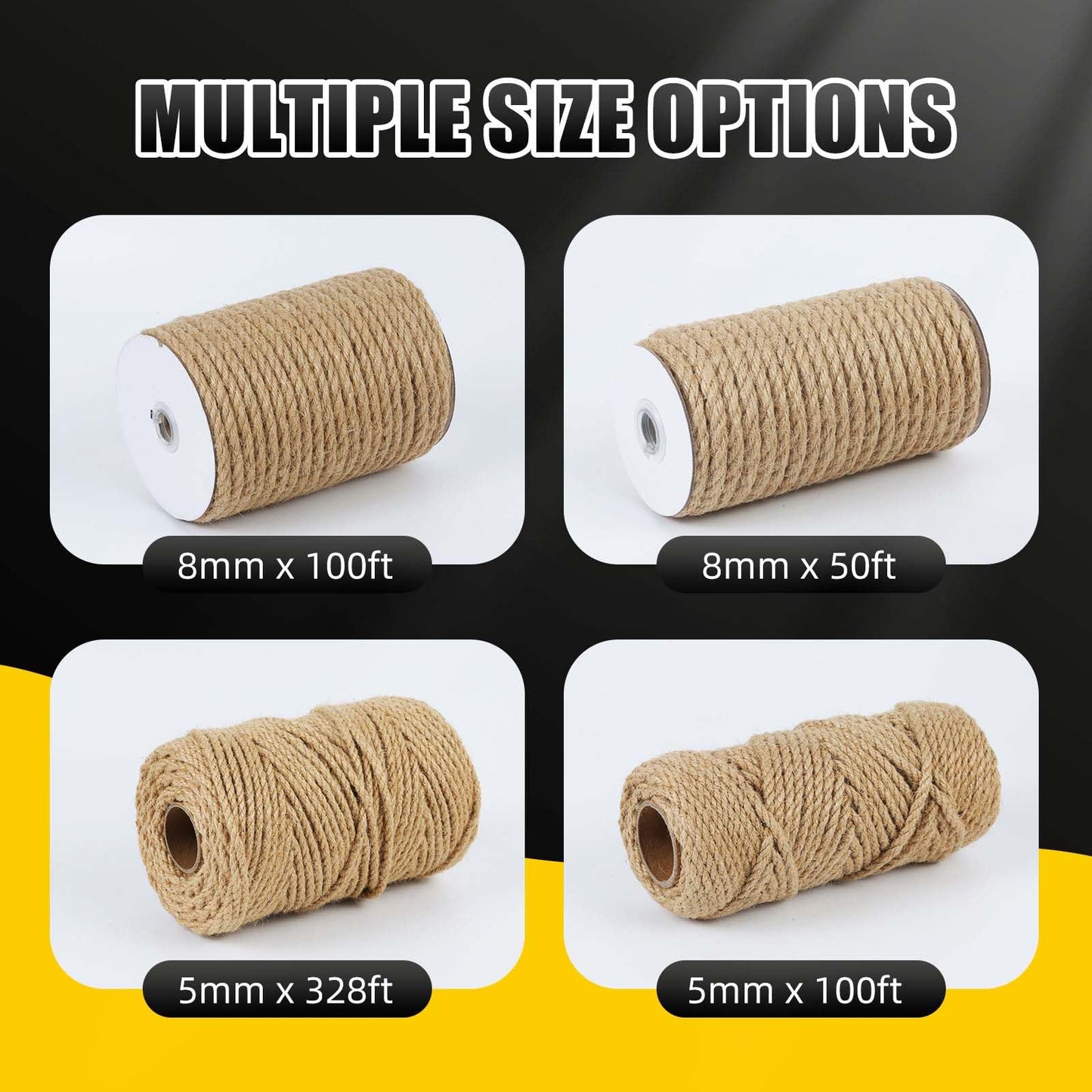 Radix Rope Natural Jute Twine, 8MM x 100FT Jute Rope Roll, Heavy Duty Thick Twine for Cat Scratching Post, Bundling, Gardening and DIY Crafts