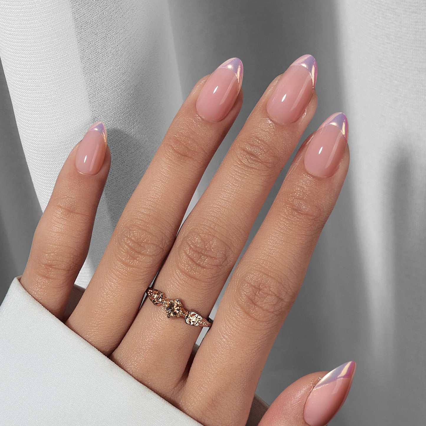 BTArtbox French Tip Press On Nails Almond - Press on Nails Short, Supremely Fit & Natural Glue On Nails, Classic & Dazzling Pink