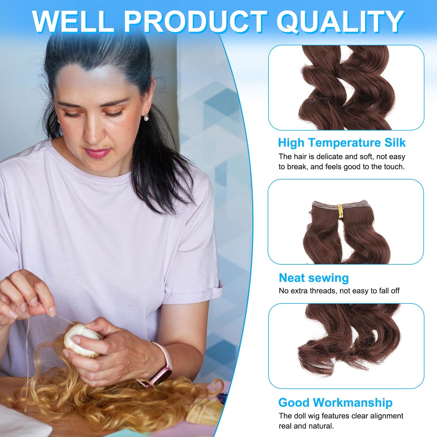 Patikil 15CM Doll Wigs, 5 Pcs High Temperature Silk Curly Wig Hair Extension Accessories for Doll Hair Making Kit DIY Handmade, Red-Brown