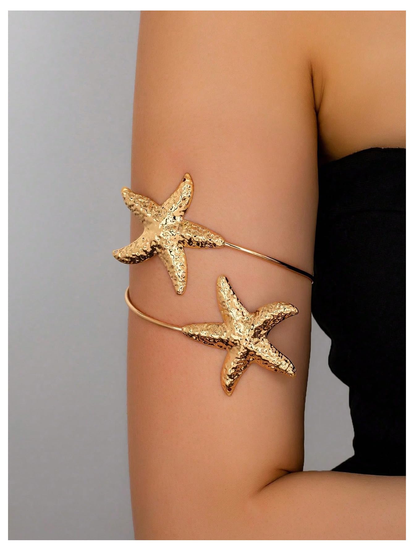 MakeMeChic Beach Gold Arm Cuff Jewelry for Women Bangle Band Armlet Flower Upper Arm Cuff Bracelet Summer Beach Essentials Gold Starfish C One-Size