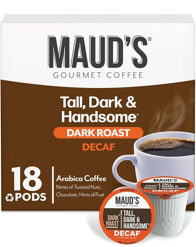 Maud's Decaf Dark Roast Coffee Pods, 18 ct, Decaffeinated Coffee in Recyclable Single Serve Pods – 100% Arabica Coffee, Compatible with Keurig K Cups Maker