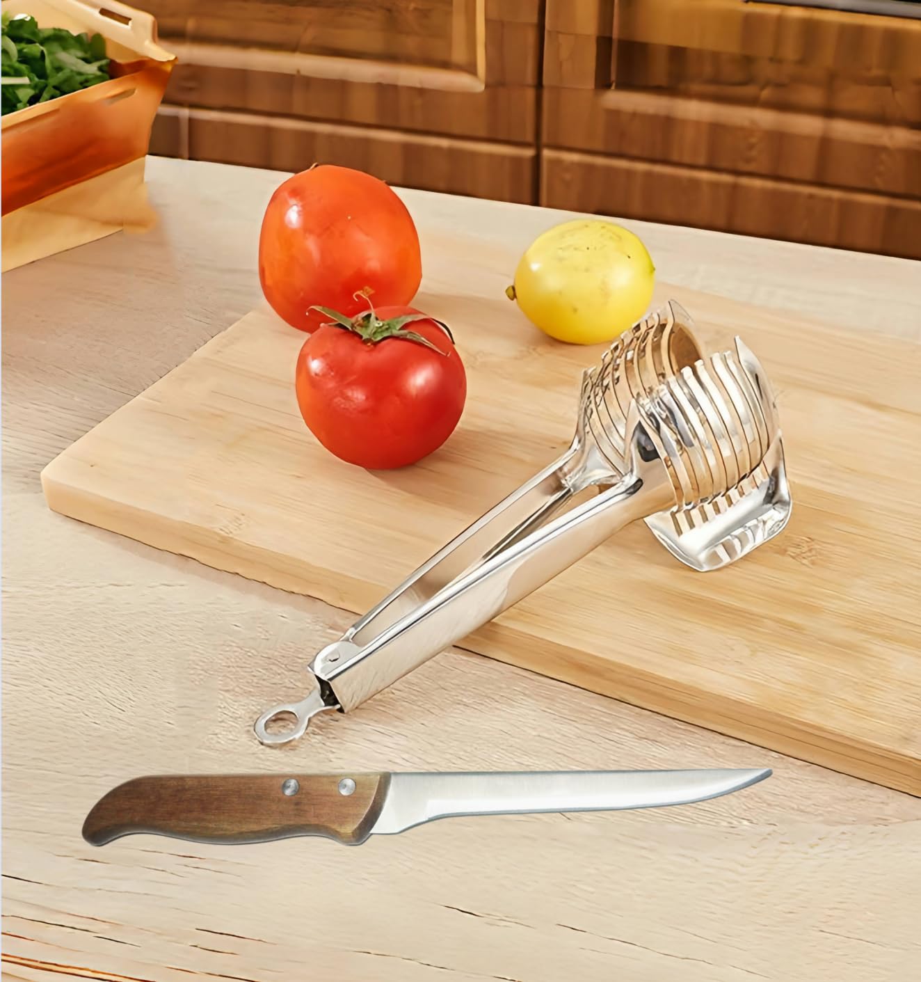 i Kito Tomato Lemon Slicer with Tomato Knife Set,Handheld Even Slicing Guide Cutter Tools,for Round Fruit and Veggies, Multi Kitchen Cutting Gadgets