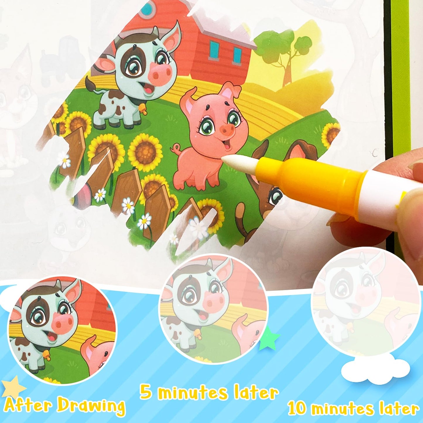 Dduolammng 12 Pack Cartoon Paint Books, Reusable Water Painting Book, Educational Gifts
