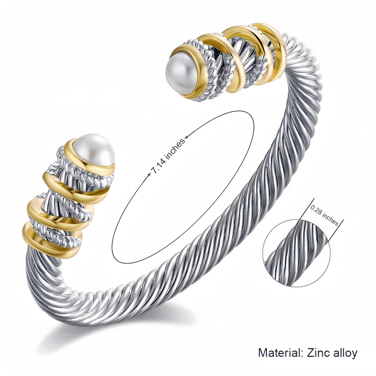 Decpro Antique Twisted Cable Bracelet with Composite Shell Pearl Inlay Alloy Cuff Bracelet for Women