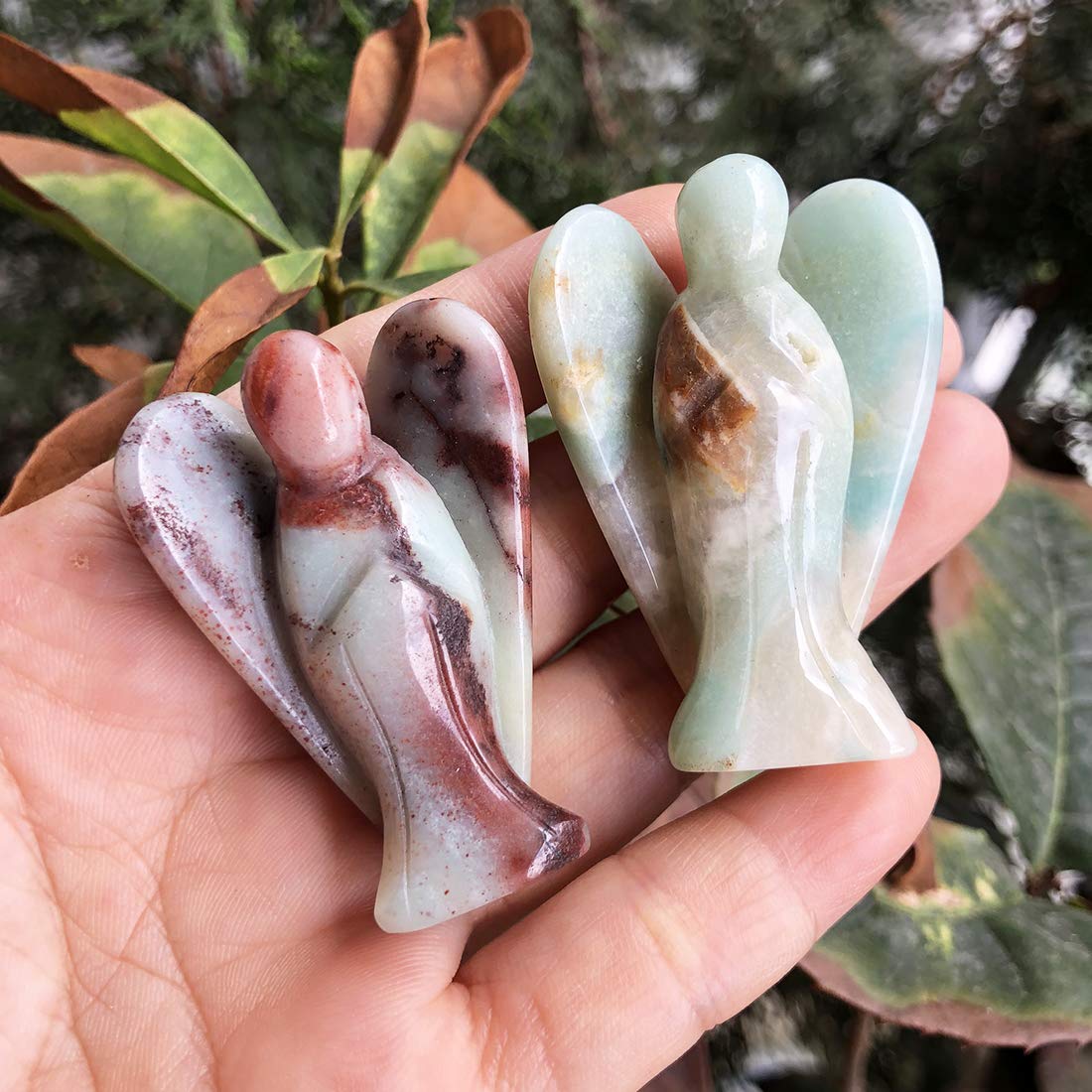 favoramulet 2 Inches Amazonite Crystal Pray Guardian Angel Statue, Carved Healing Peace Angel with Wing Figurine Pocket Stone