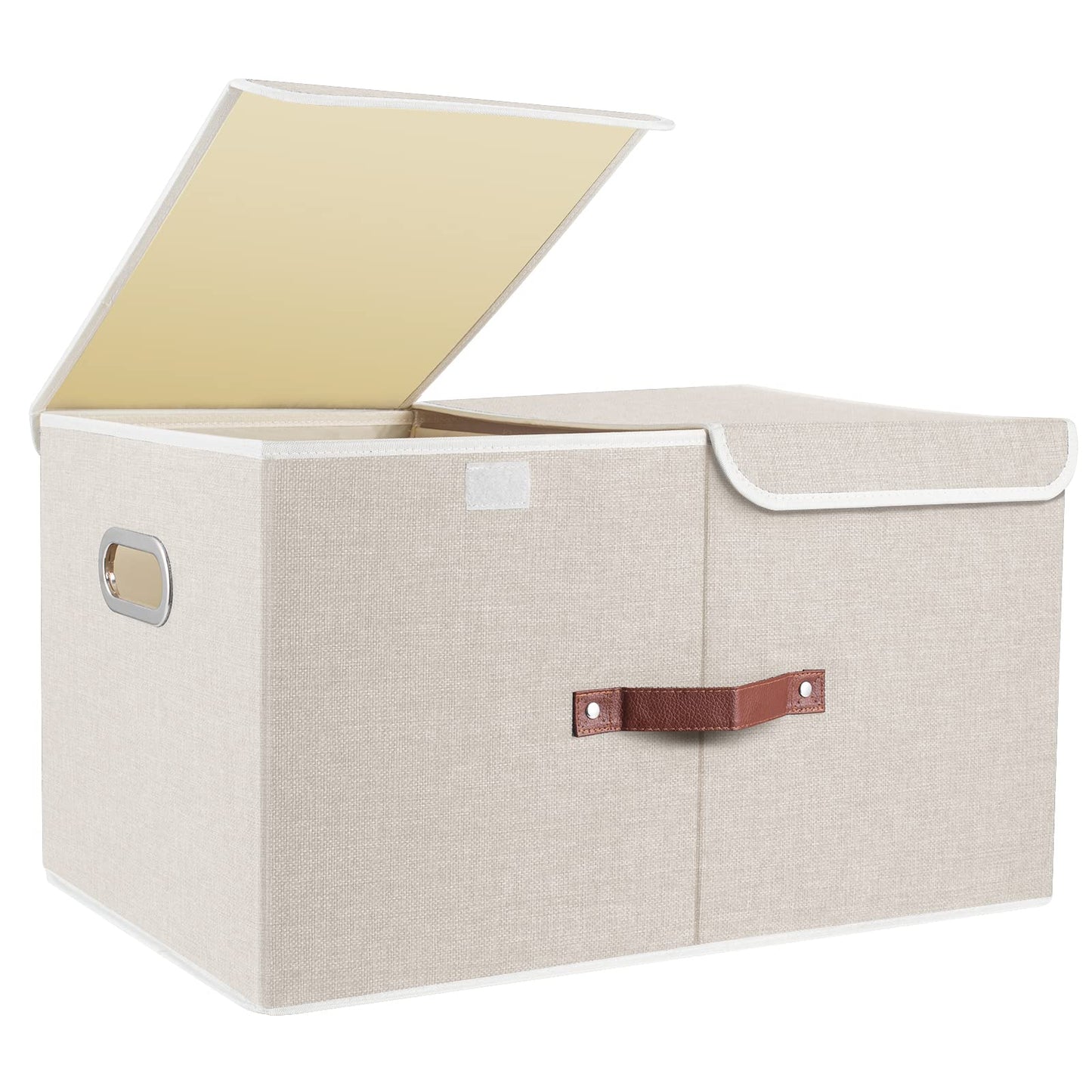 TYEERS Extra Large Collapsible Storage Bins with Lids and Compartments, Washable, Fabric Storage Boxes, 21.7x13x11.8 inches, 1 Pack, Beige