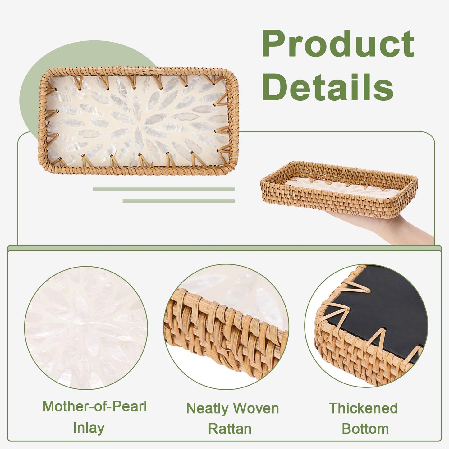 GUSHBIN Decorative Key Basket for Entryway Small Handwoven Rattan Tray Rectangular Key Holder Tray Wicker Basket Organizer for Keys Remote Control Jewelry, White