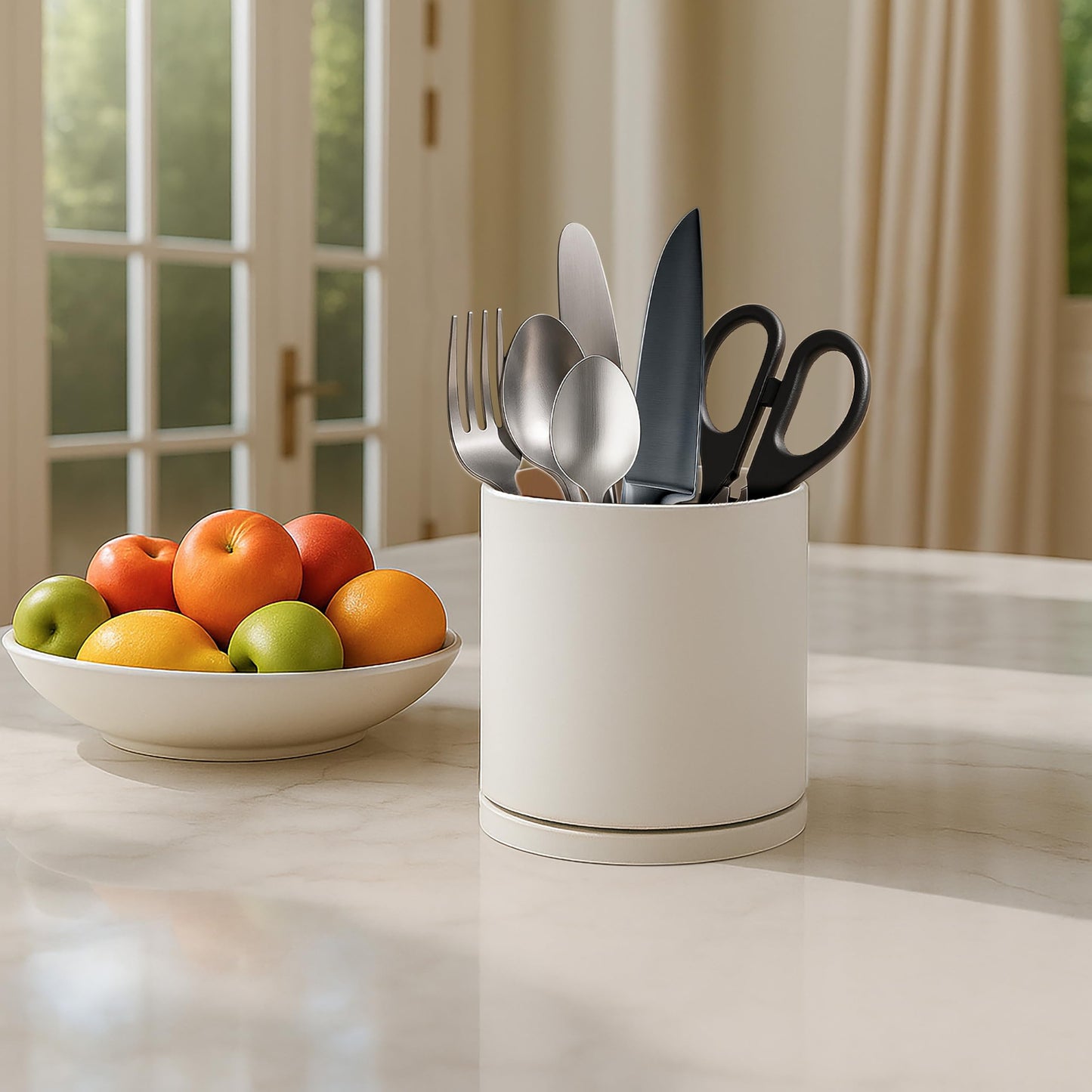 D'vine Dev 360° Rotating Utensil Holder – 5" Kitchen Utensil Crock for Countertop, Modern Cooking Tool Organizer for Kitchen Storage & Décor, Oatmeal, 72-X-D-1