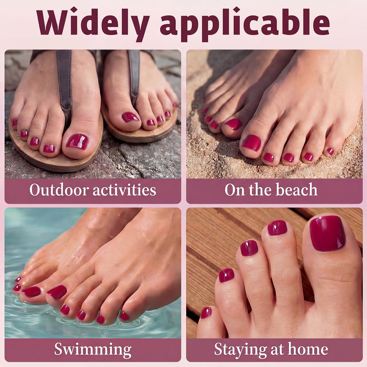 120pcs Burgundy Press on Toenails for Women,Short Square Fake Toe Nails,12 Sizes False Toenails with Nail Glue and Adhesive Tabs