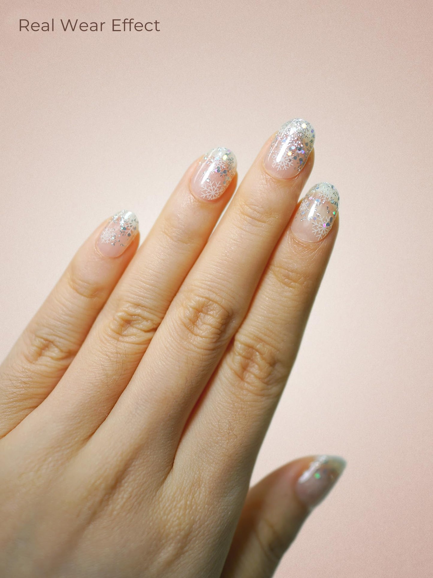 Beaolata Real Gel Nail Strips (No UV Light Needed) - 44Pcs Salon Quality Nail Stickers - Long Lasting Polish Wraps for Women, Easy Apply & Remove (Frosted Sparkle Sliver)