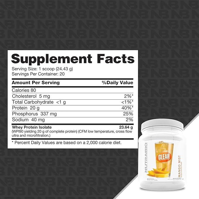 NutraBio Clear Whey Isolate Protein Powder, Delicious & Refreshing Fruit Flavors, Protein Juice, No Milky Taste, No Foam, Zero Sugar, Mango Mist, 20 Servings