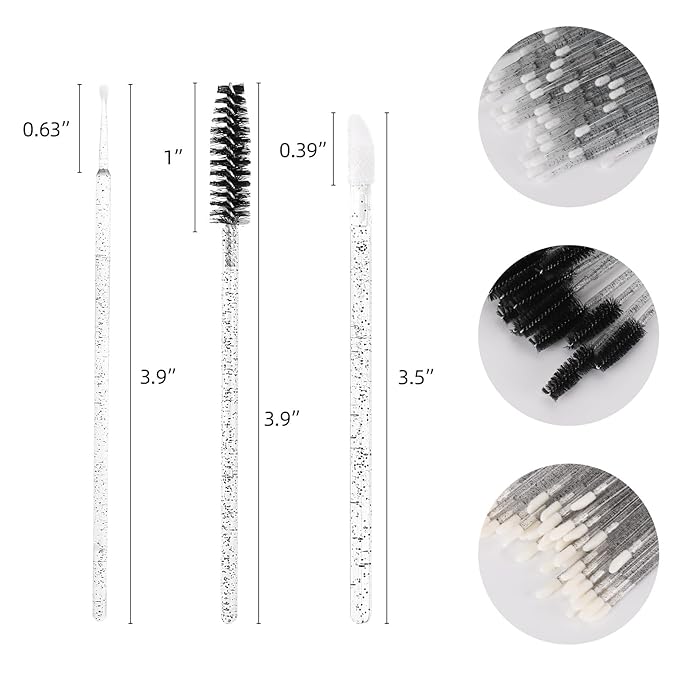 600 PCS Eyelash Extension Supplies Kit, 200 Spoolies Mascara Wands Disposable 200 Lip Brushes 200 Micro Swabs Black Eyelash Brushes Makeup Applicator Tool