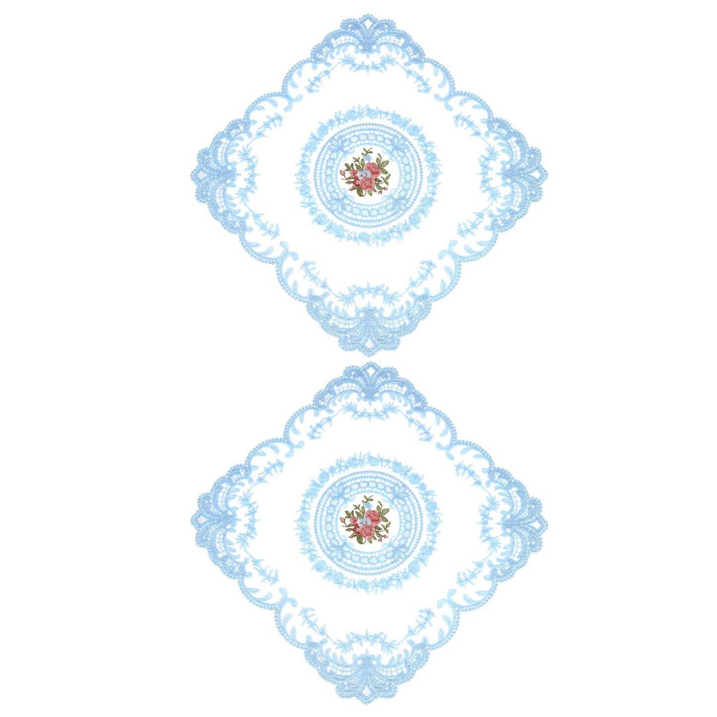 uxcell 2Pack Retro Lace Placemat 12x12-in Square Embroidered Table Place Mats French Crochet Doilies Coasters Cup Mat for Home Wedding, Sky Blue