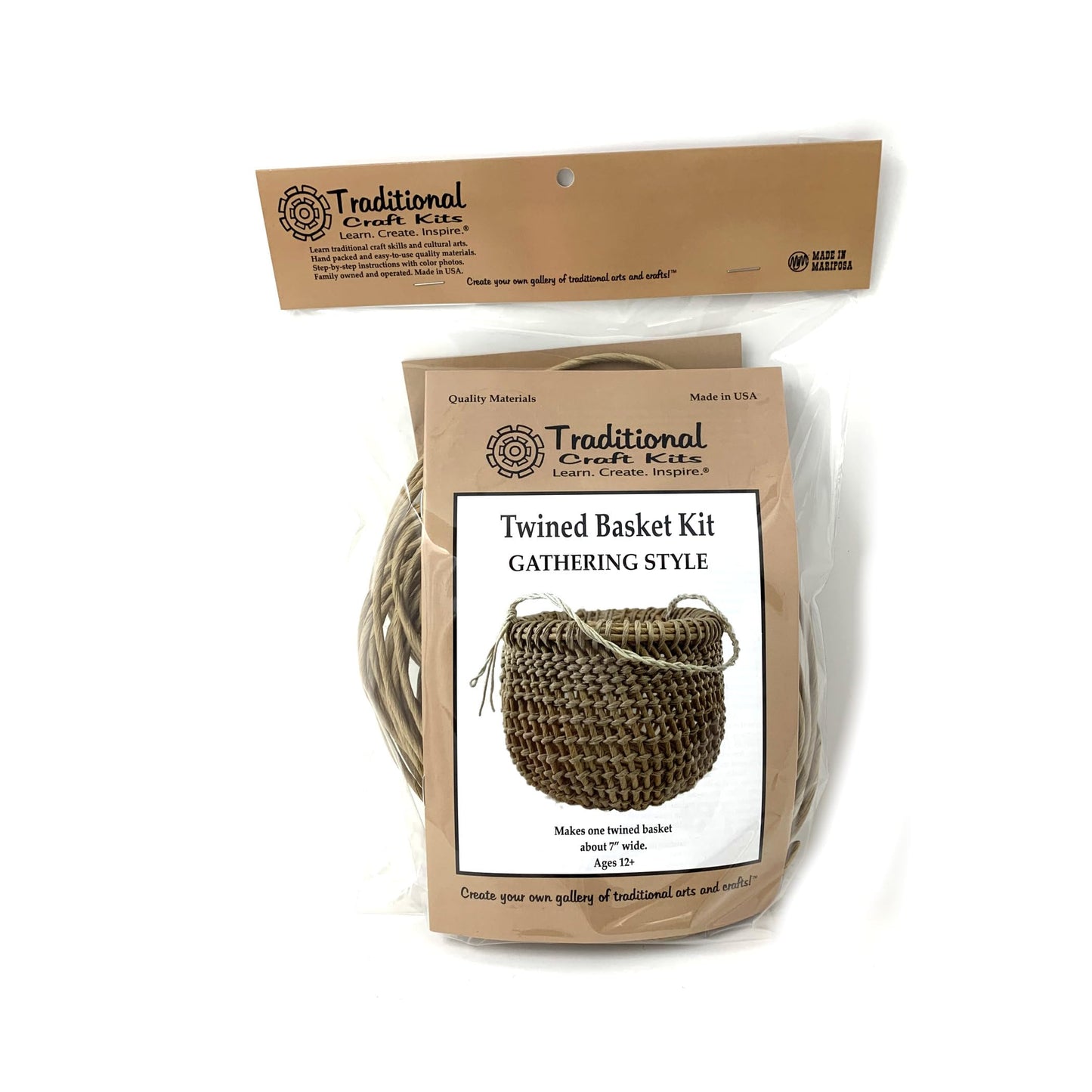 Traditional Craft Kits Twined Basket Weaving Kit – Gathering Style DIY Basket Making Supplies – Includes Fiber Rush, Hemp Twine, and Photo Instructions – Beginner to Intermediate Craft