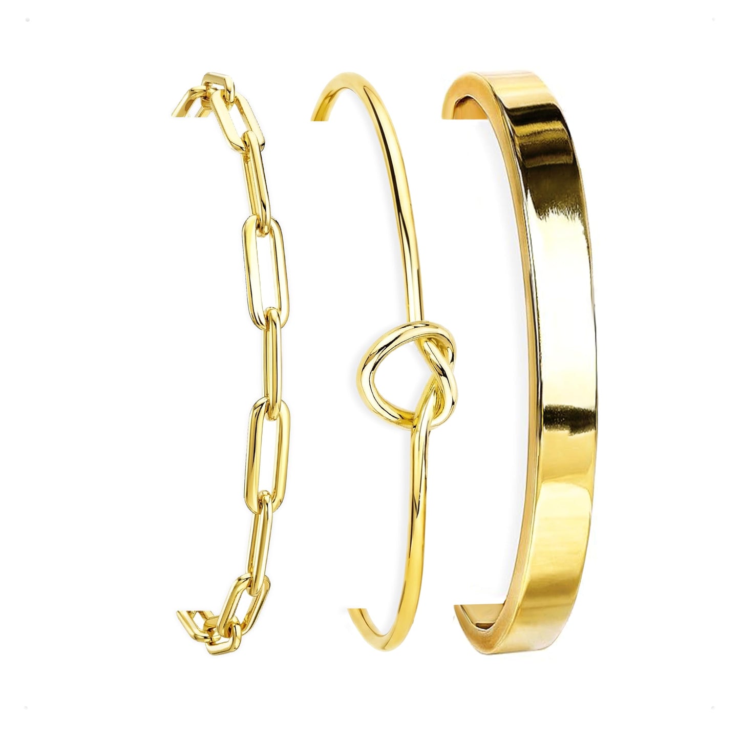 HERIER Gold Bangle Bracelets Stack for Women Trendy 14K Gold Plated Paperclip Chain Bracelets Set Jewelry for Women Non Tarnish