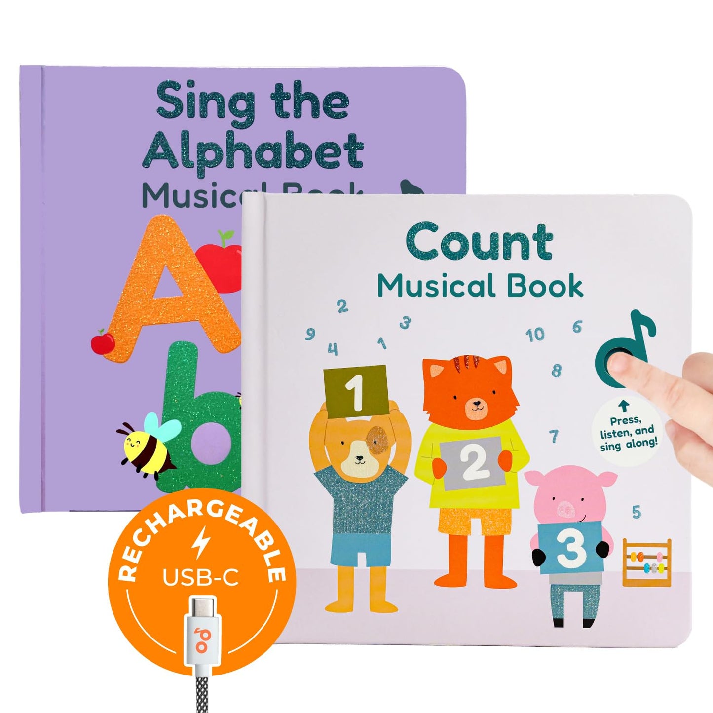 Cali's Books ABC & Count Bundle - Educational Learning Toys for Toddlers, Number, Alphabet, Music Book for 1 Year Old