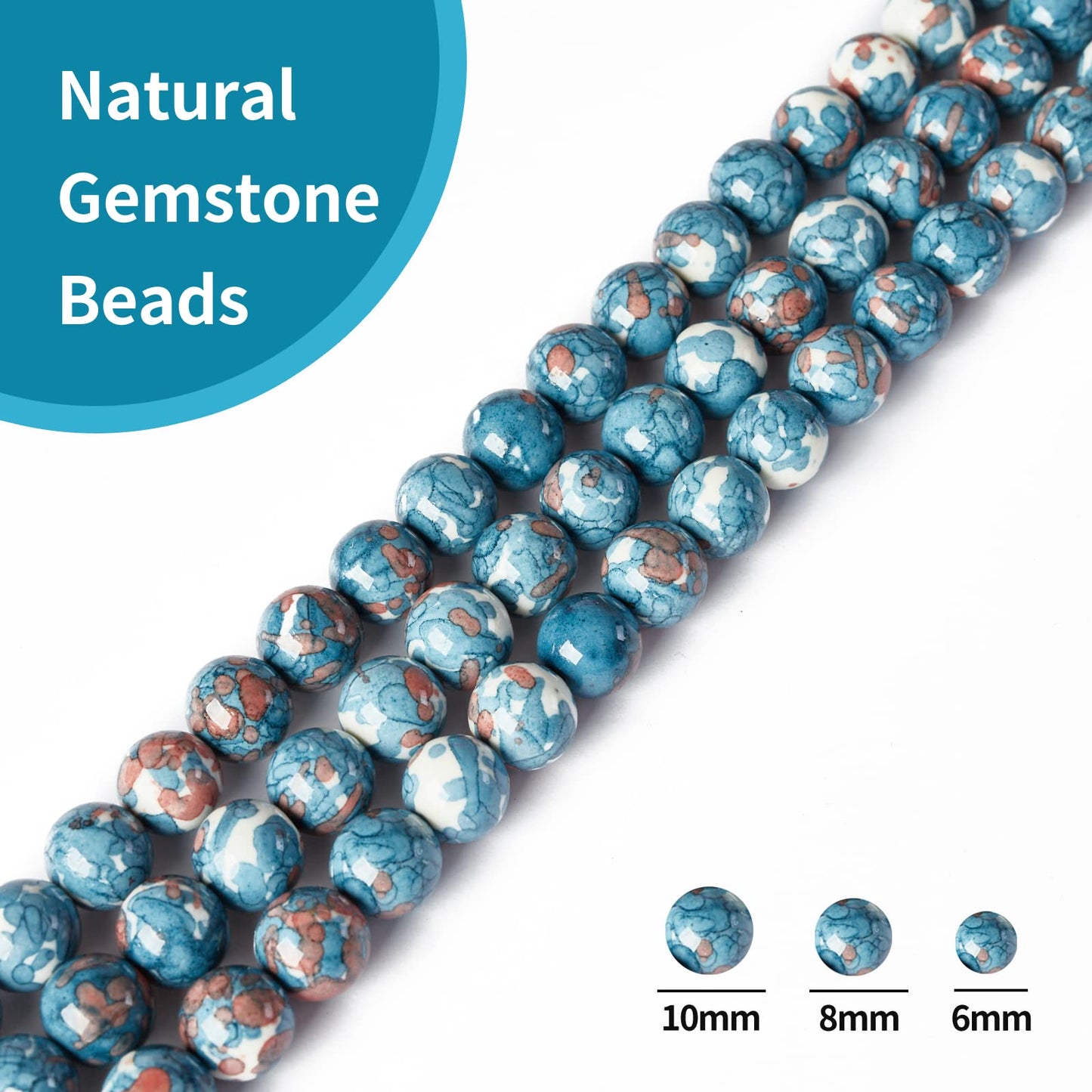 45pcs 8mm Natural Blue Rain Flower Beads Gemstone Beads Round Loose Beads for Jewelry Making
