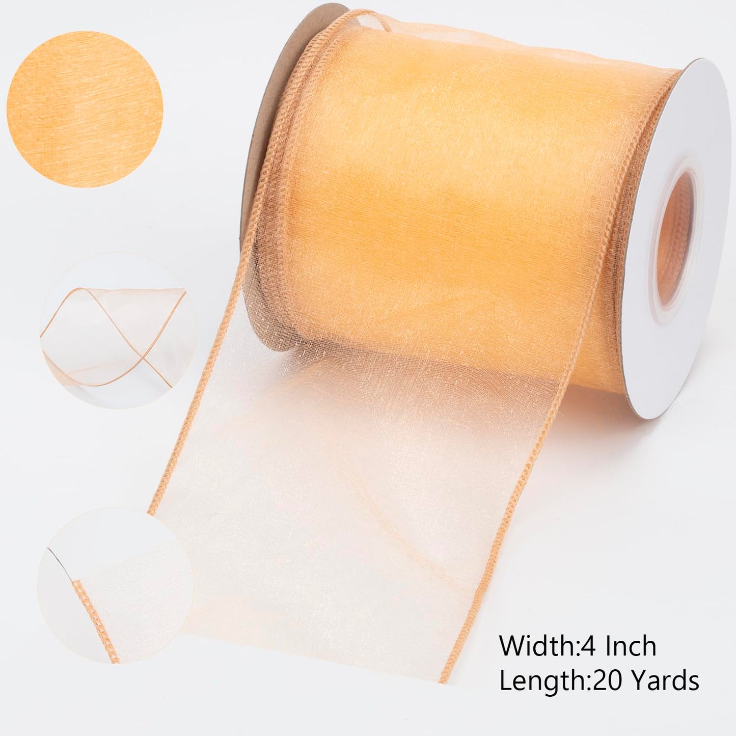 Joycrosso 4 Inch Gold Wired Organza Ribbon - 20 Yards Sheer Decorative Ribbon for Gift Wrapping, Wedding Decor, Christmas Tree, Crafts & DIY Projects