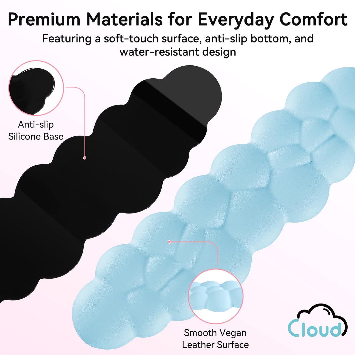 Sushret Cloud Wrist Rest for Computer Keyboard, 4-in-1 Memory Foam Leather Cloud Keyboard Wrist Rest and Mouse Pad Set with Ergonomic Support for Arm and Palm Cushion, Gaming/Work Setup, Blue
