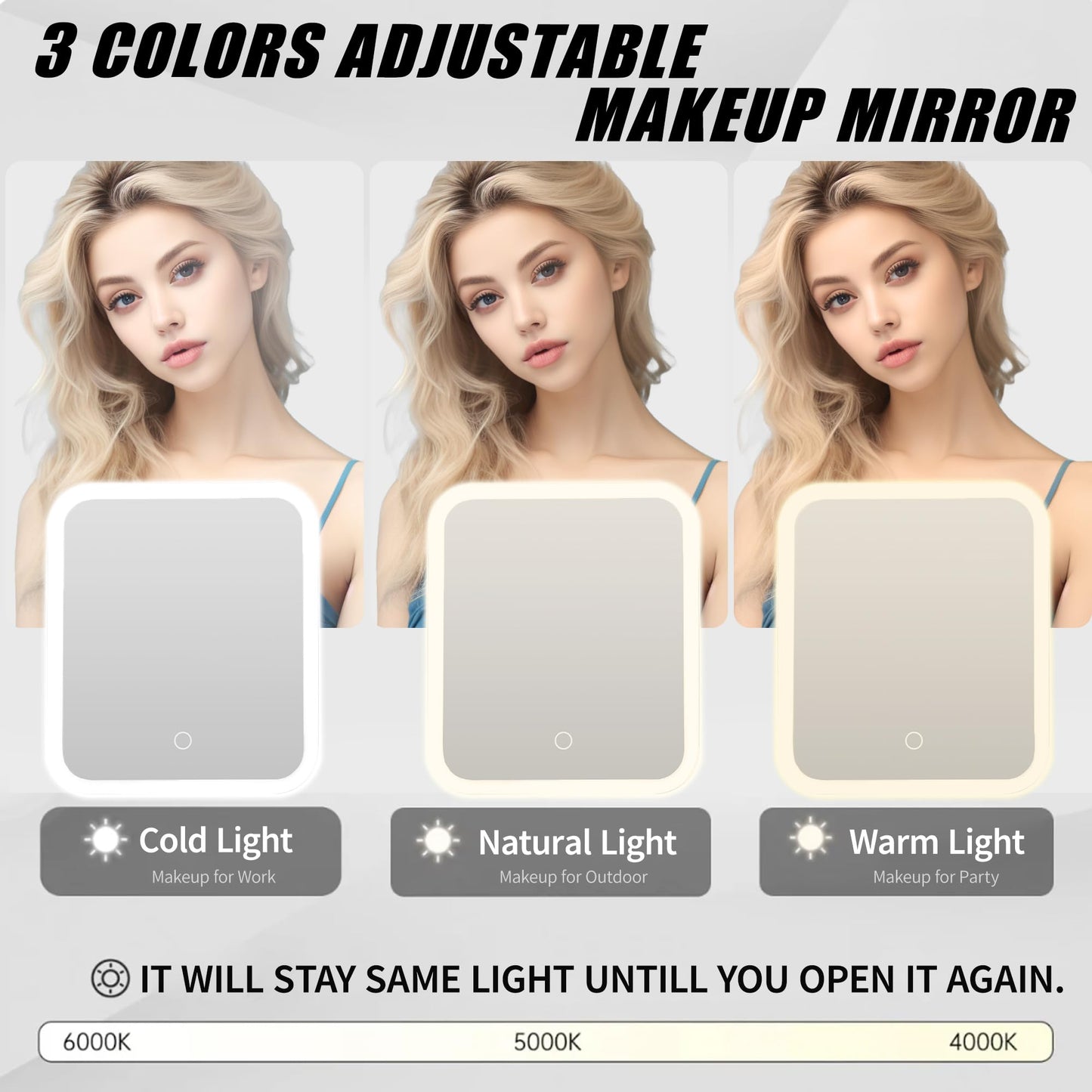 Gdsshuhung LED Makeup Bag with Mirror, Lighted Cosmetic Case with Natural Light, Adjustable Brightness and Soft Lighting, Travel Organizer with Compartments for Women(Black)