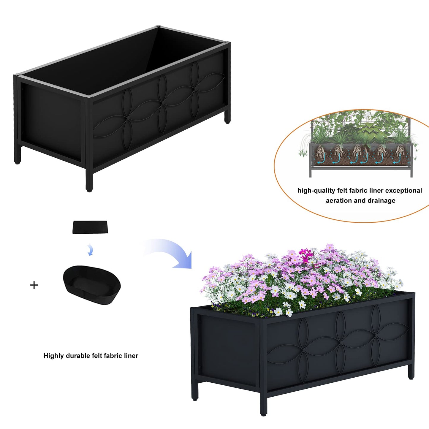 Zhongma Sturdy Raised Garden Bed with Inner Fabric Liners for Vegetables Flower, Planter Box for Backyard Patio Balcony. Inner Size: 33.85x14.17x11 inch