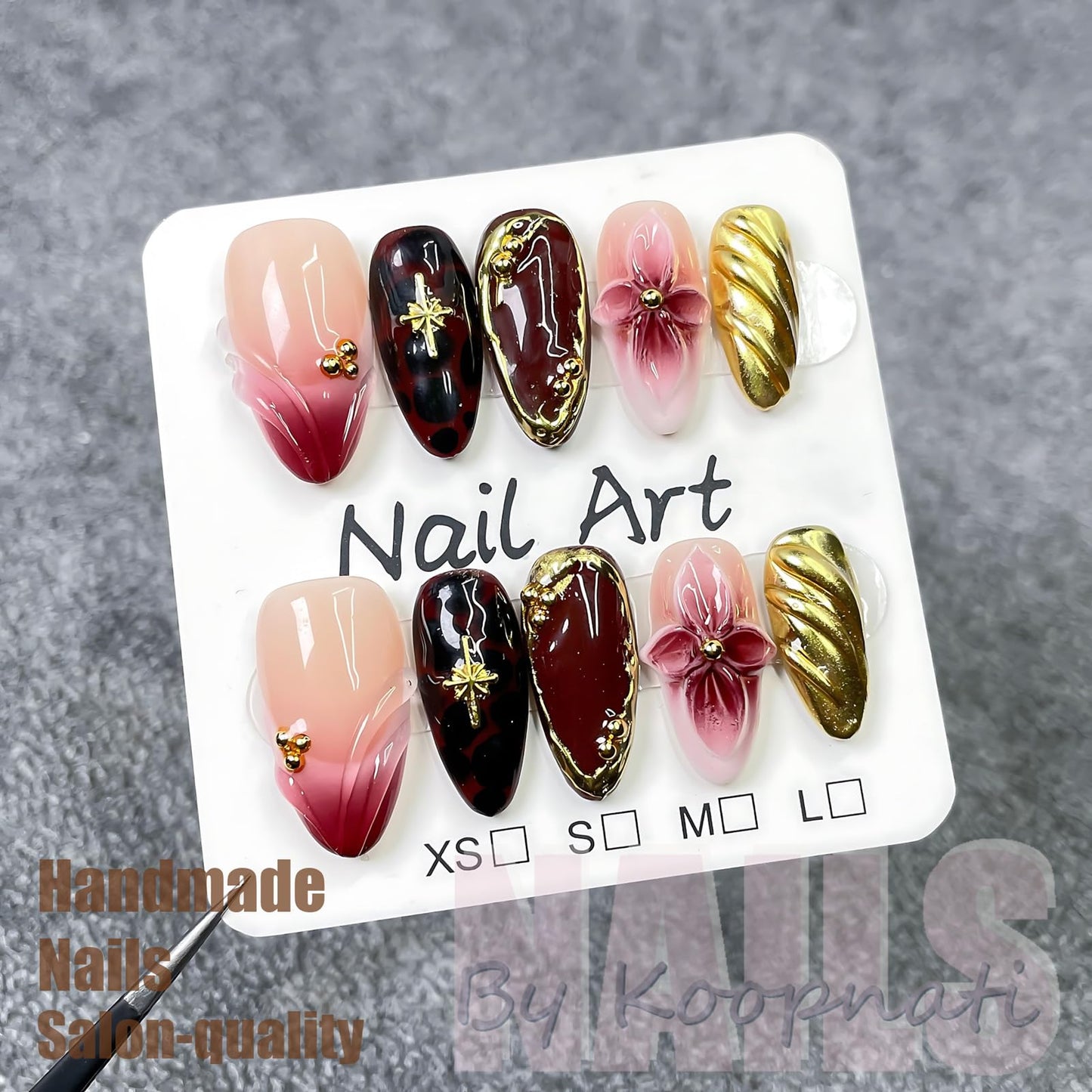 Handmade Press On Nails Almond Homemade Press On Nails French Tip With 3D Design Fake Nail Art For Women M