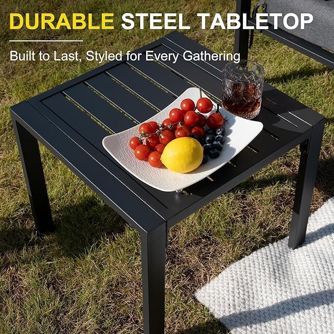 Metal Patio Furniture Set with 51inch Grey Fire Pit Table, 6-Piece Modern Outdoor Conversation Set with 6-Inch Thick Cushions, Outdoor Furniture Set for Garden, Backyard, Balcony, Poolside (Warm Grey)