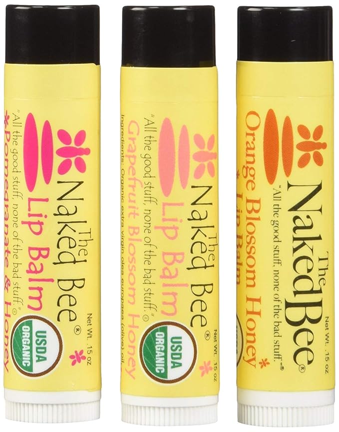 The Naked Bee Orange Blossom Honey Lotion and Lip Balm Set, Hydrating, Moisturizing, and Natural Skin Care Products Cruelty Free + Grapefruit Blossom Honey, and Pomegranate & Honey, 0.15oz