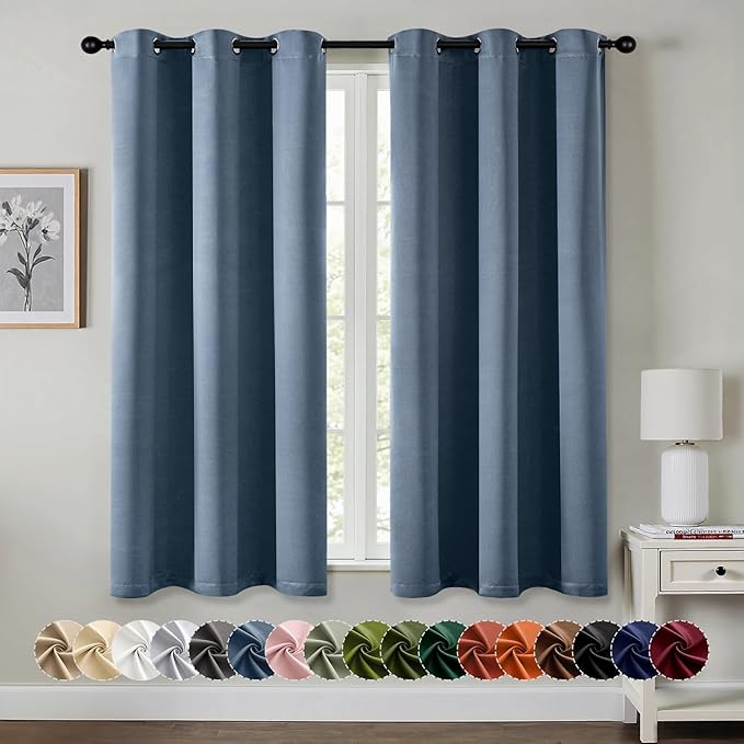 MIULEE Stone Blue Blackout Curtains - Thermal Insulated Bedroom Curtains Room Darkening Drapes for Living Room Kitchen Grommet Top Light Blocking Window Treatment, 40 x 54 Inches Long, 2 Panels