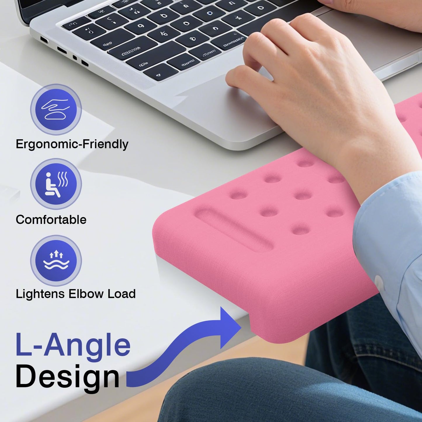 Retuhapy L-Shaped Desk Edge Cushion, 2 PCS Elbow Rest for Desk with Ergonomic Support, Memory Foam Elbow Pad & Arm Rest for Palm, Wrist & Forearm, Non-Slip & Separate Design, Office & Home, Pink
