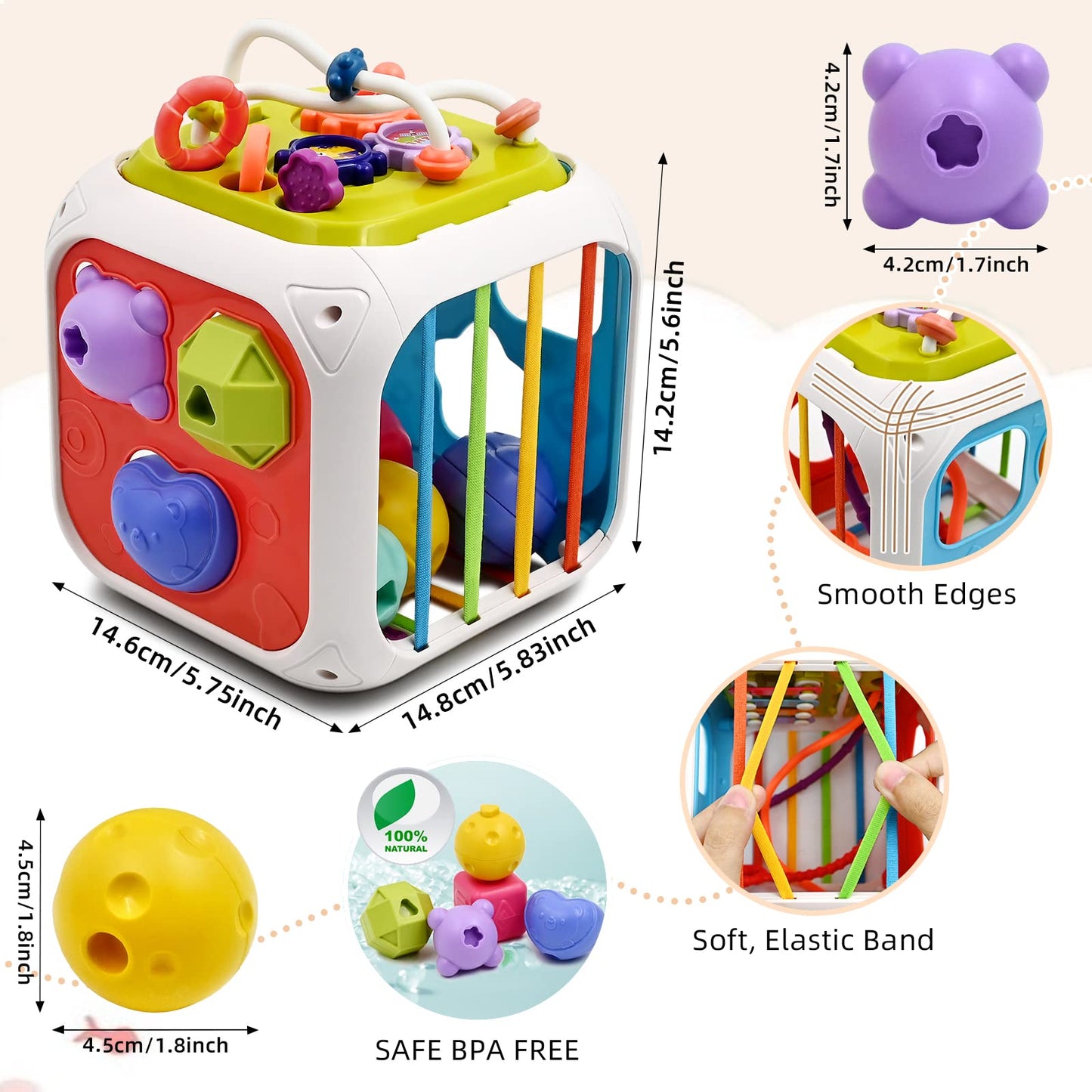 AiTuiTui Multifunction Baby Sensory Montessori Activity Cube Toys, Shape Sorter Early Learning Educational Interactive Toys for Infant Toddlers Boy Girl, Birthday Gifts Easter Basket Stuffers