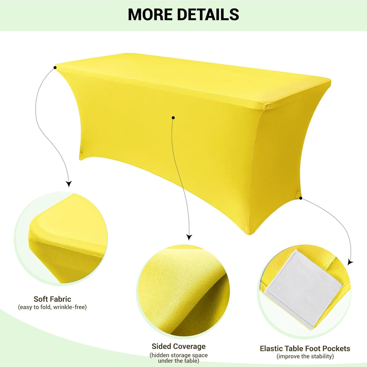 Obstal Spandex Table Cover 6ft Fitted Tablecloth Rectangular - Stretch Rectangle Folding Table Cloth for Birthday Party Wedding Banquet, Yellow, 72L x 30W Inch