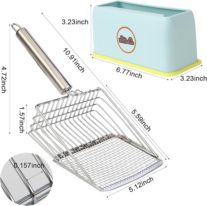DUSTNIX Cat Litter Scoop, Metal Scooper, Deep Shovel, Ergonomic Handle, Kitten Poop Sifting, Durable, Heavy Duty Speed Sifter, for Litter Box （Silvery-Gray）